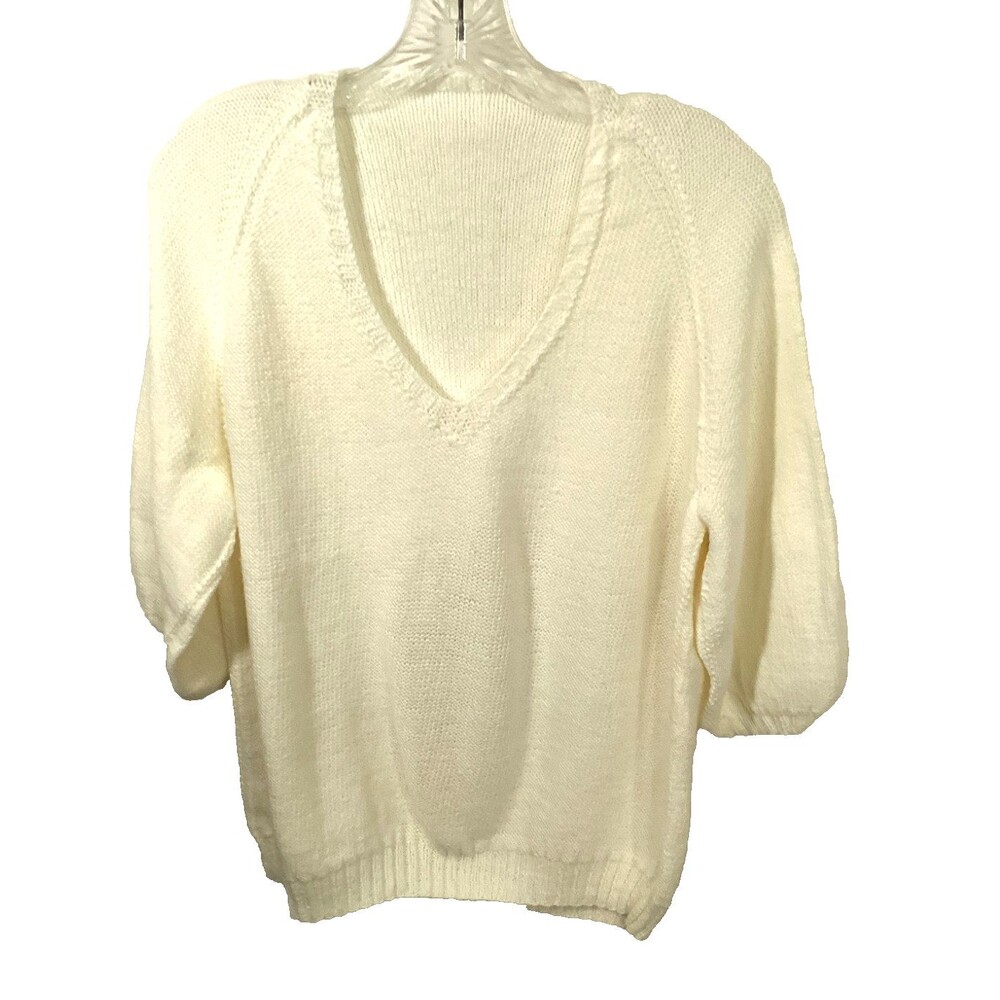 Vintage Handmade White Knitted Sweater, size XL